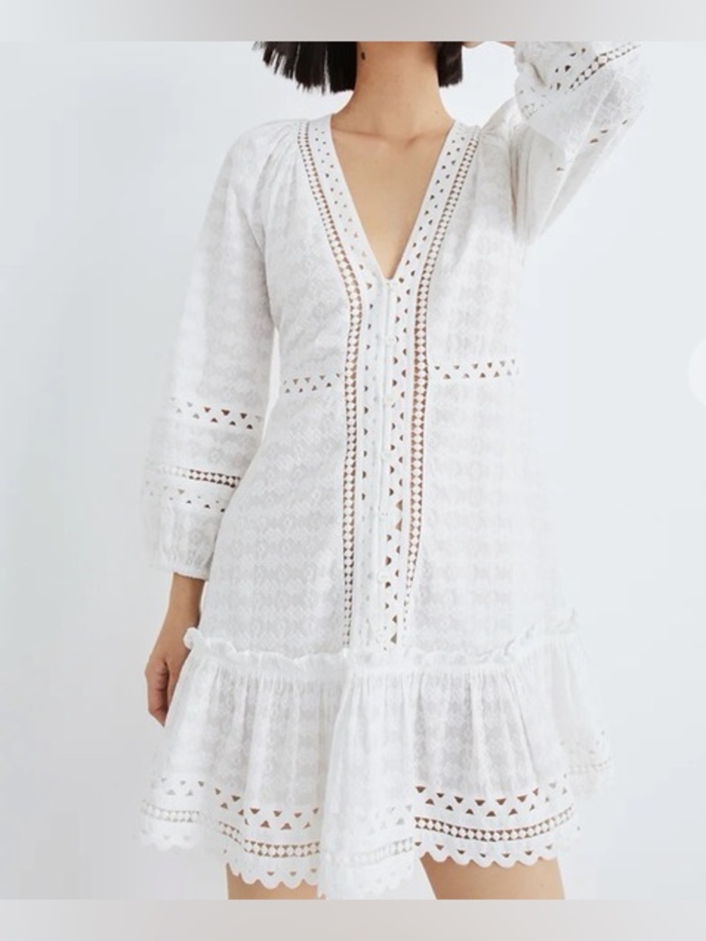Veronica Beard DAEJA White Eyelet V-Neck Mini Dress⭐️ - Picture 16 of 16
